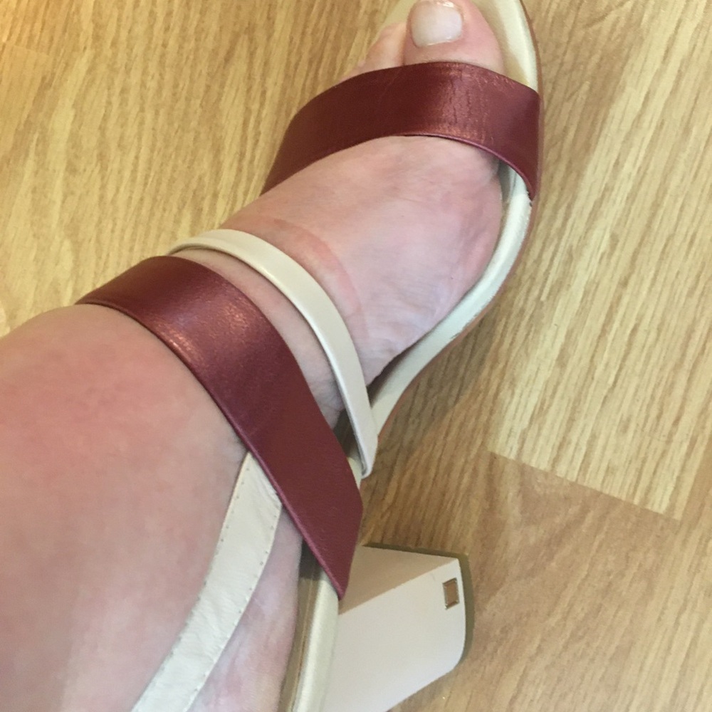 Cream and Red Chunky leather Heel Sandals